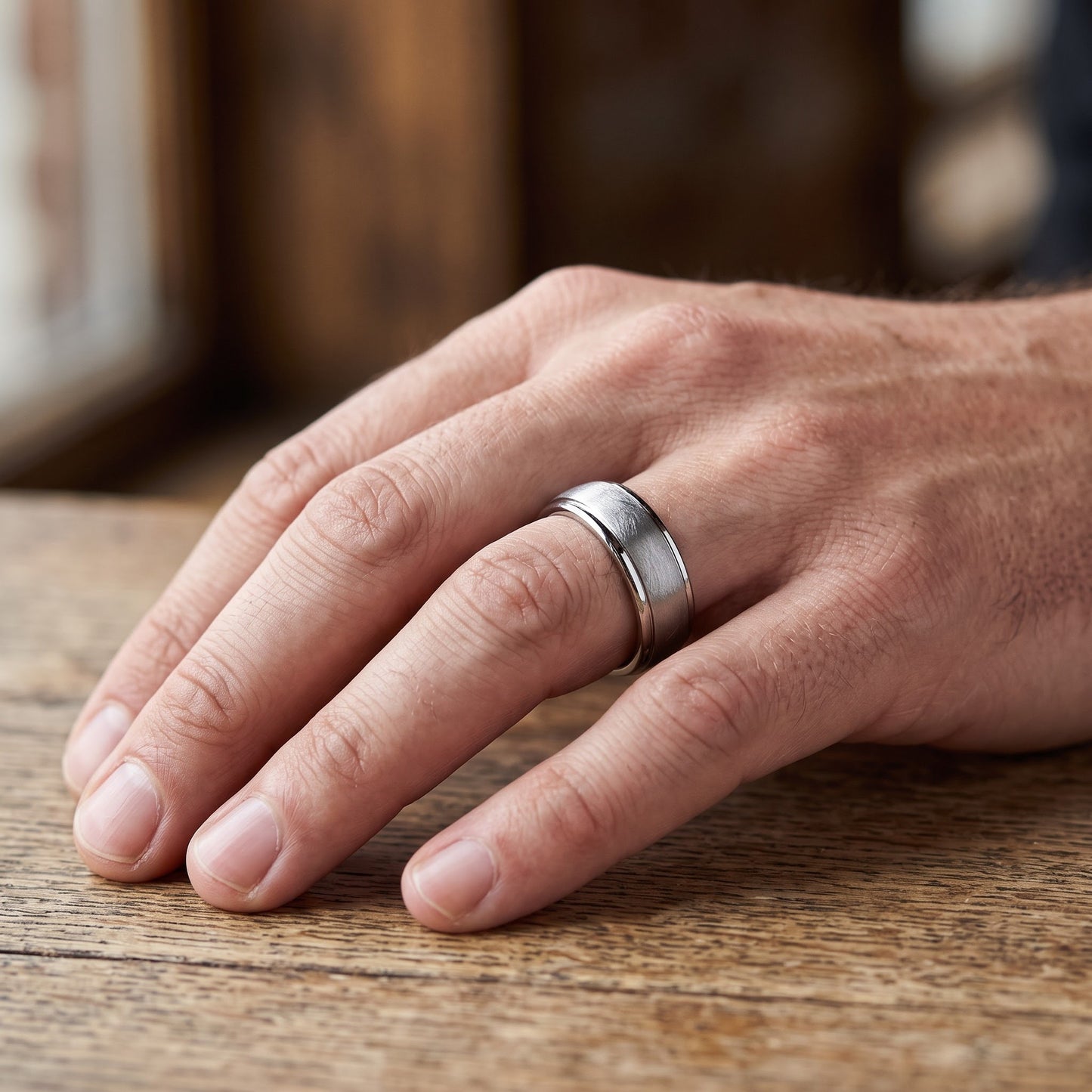 Stainless Steel Men's Wire Matte Finished Groove Wedding Band Ring, Comfort Fit, Gift for Him view 5