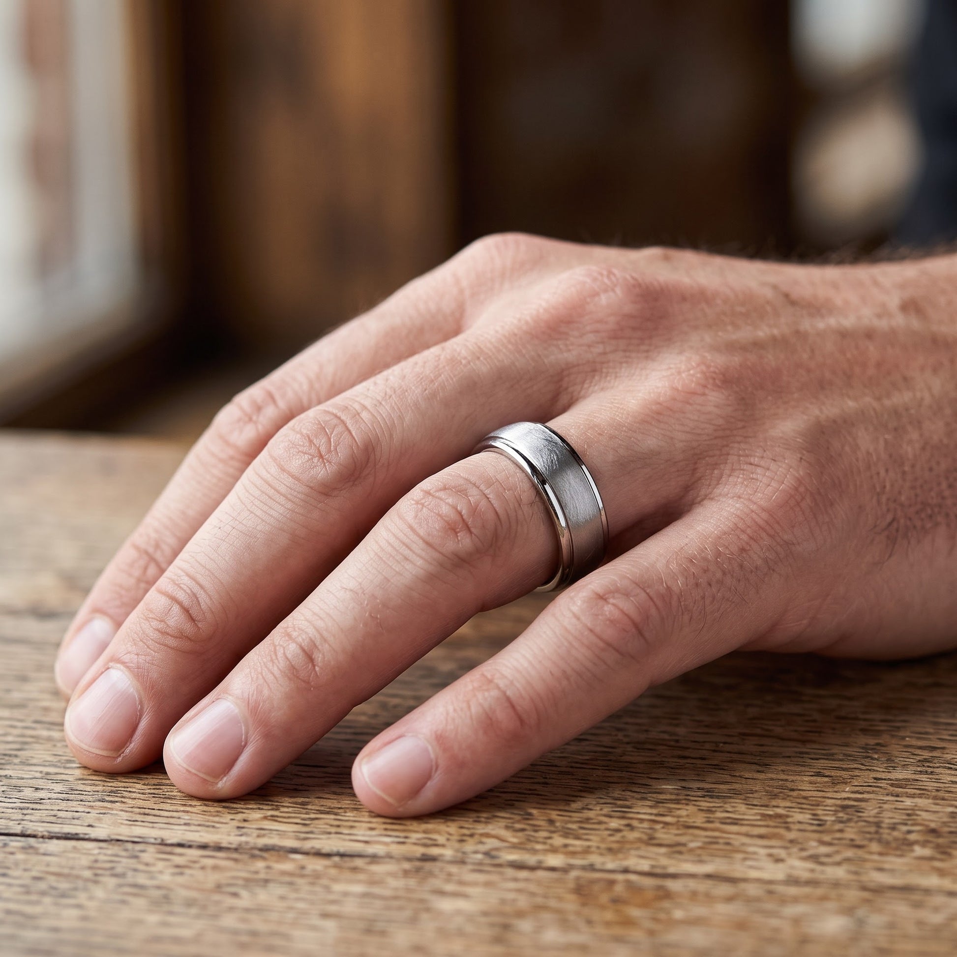 Stainless Steel Men's Wire Matte Finished Groove Wedding Band Ring, Comfort Fit, Gift for Him view 5