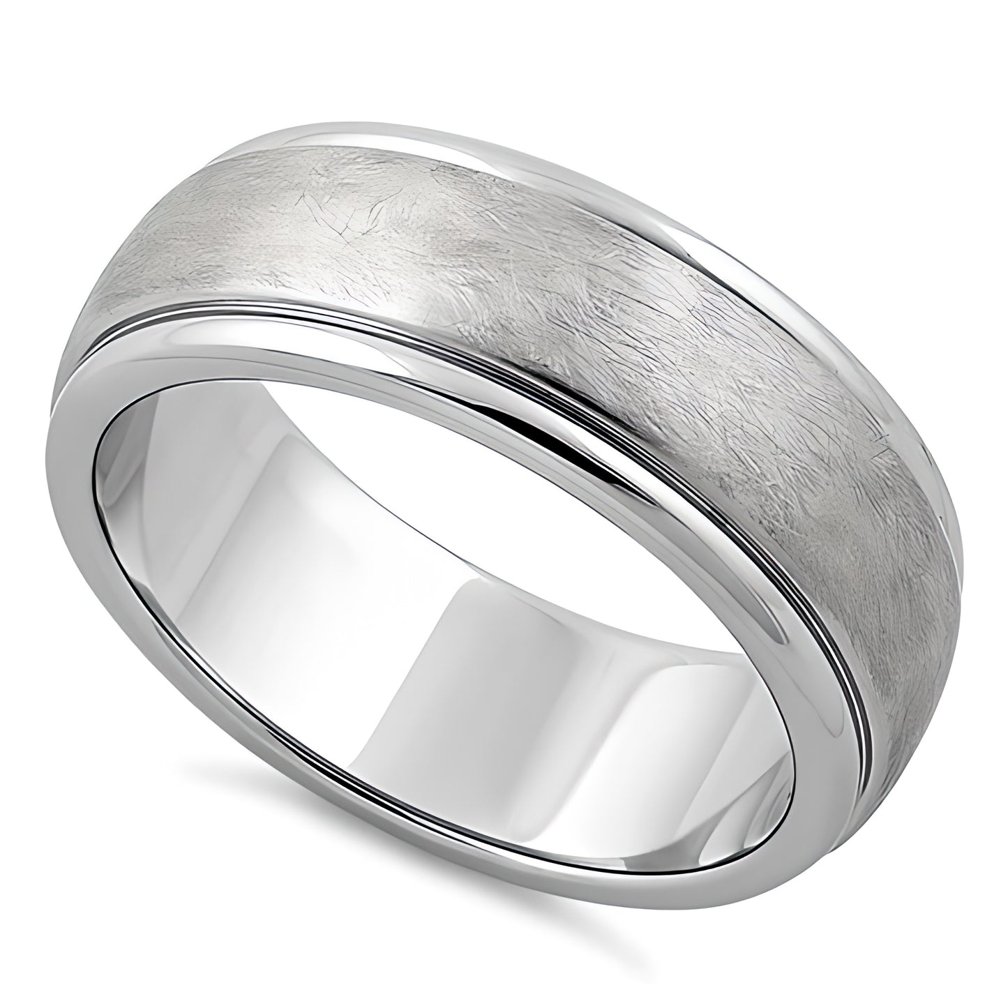 Stainless Steel Men's Wire Matte Finished Groove Wedding Band Ring, Comfort Fit, Gift for Him