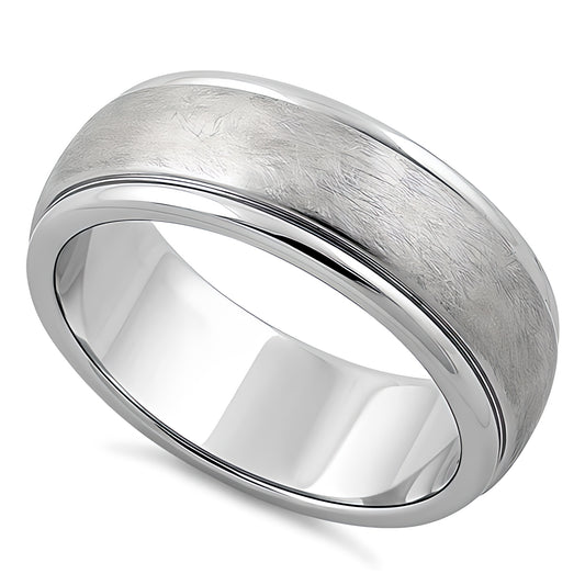 Stainless Steel Men's Wire Matte Finished Groove Wedding Band Ring, Comfort Fit, Gift for Him
