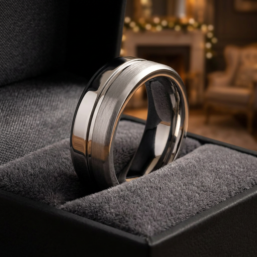 Stainless Steel 7.8mm Brushed Silver Offset Groove Wedding Band Ring for Men life3