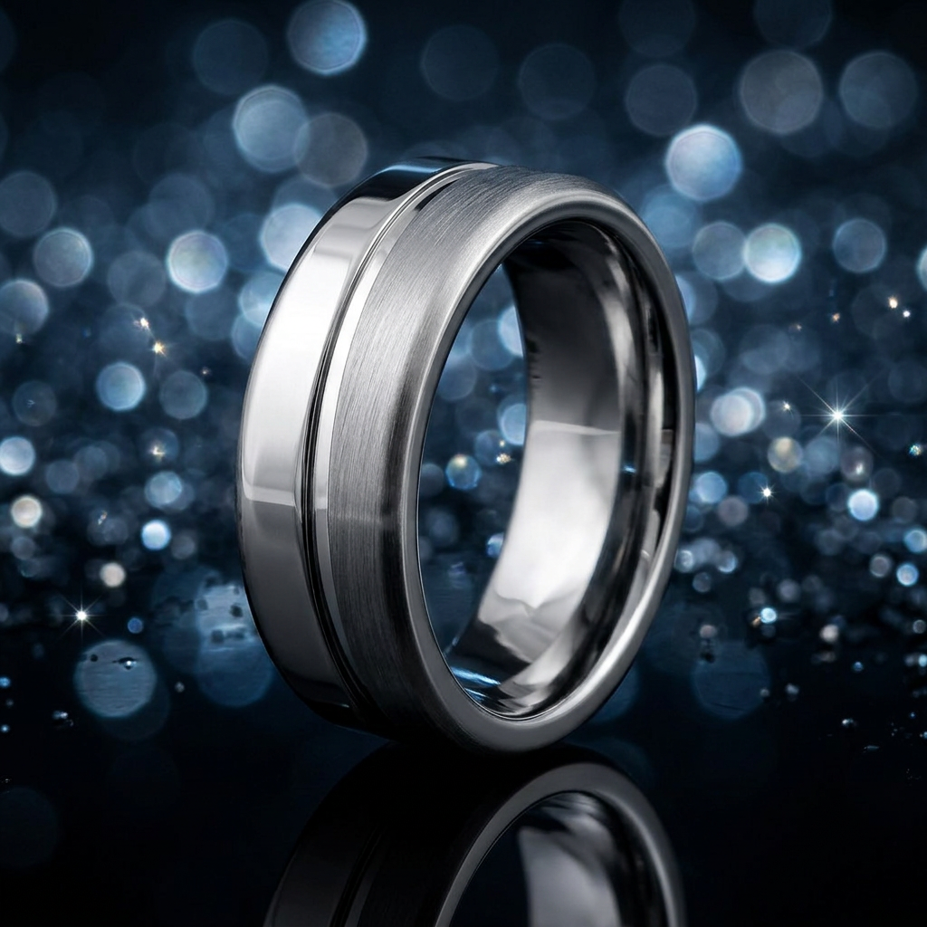 Stainless Steel 7.8mm Brushed Silver Offset Groove Wedding Band Ring for Men life4