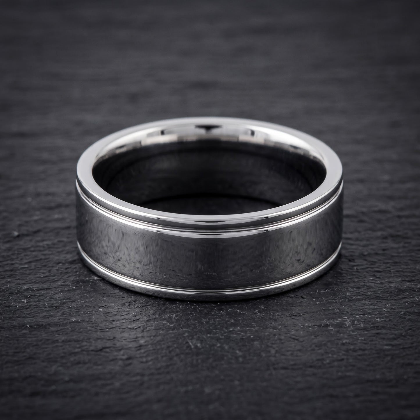 Stainless Steel Men's Double Groove Polished Wedding Band Ring, Comfort Fit, Gift for Him view 1