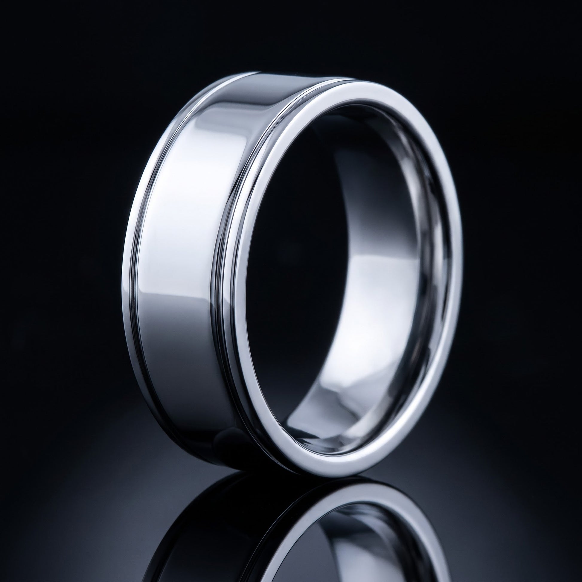 Stainless Steel Men's Double Groove Polished Wedding Band Ring, Comfort Fit, Gift for Him view 3