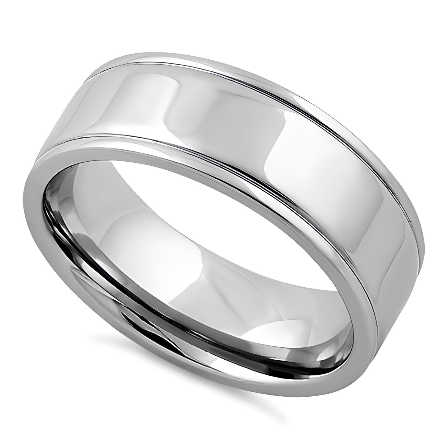Stainless Steel Men's Double Groove Polished Wedding Band Ring, Comfort Fit, Gift for Him