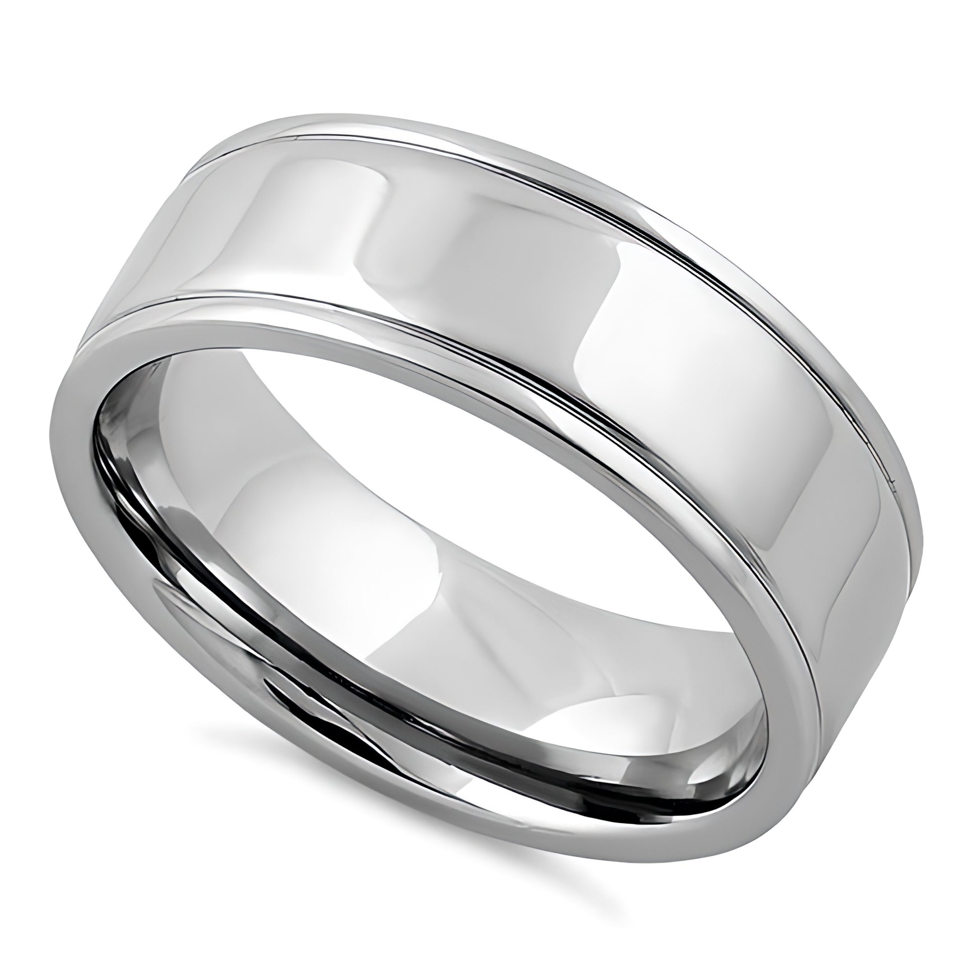 Stainless Steel Men's Double Groove Polished Wedding Band Ring, Comfort Fit, Gift for Him