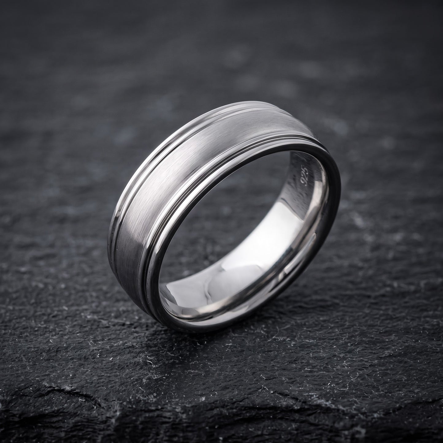Stainless Steel Men's Thin Grooves Satin Finish Wedding Band Ring, Comfort Fit, Gift for Him view 1