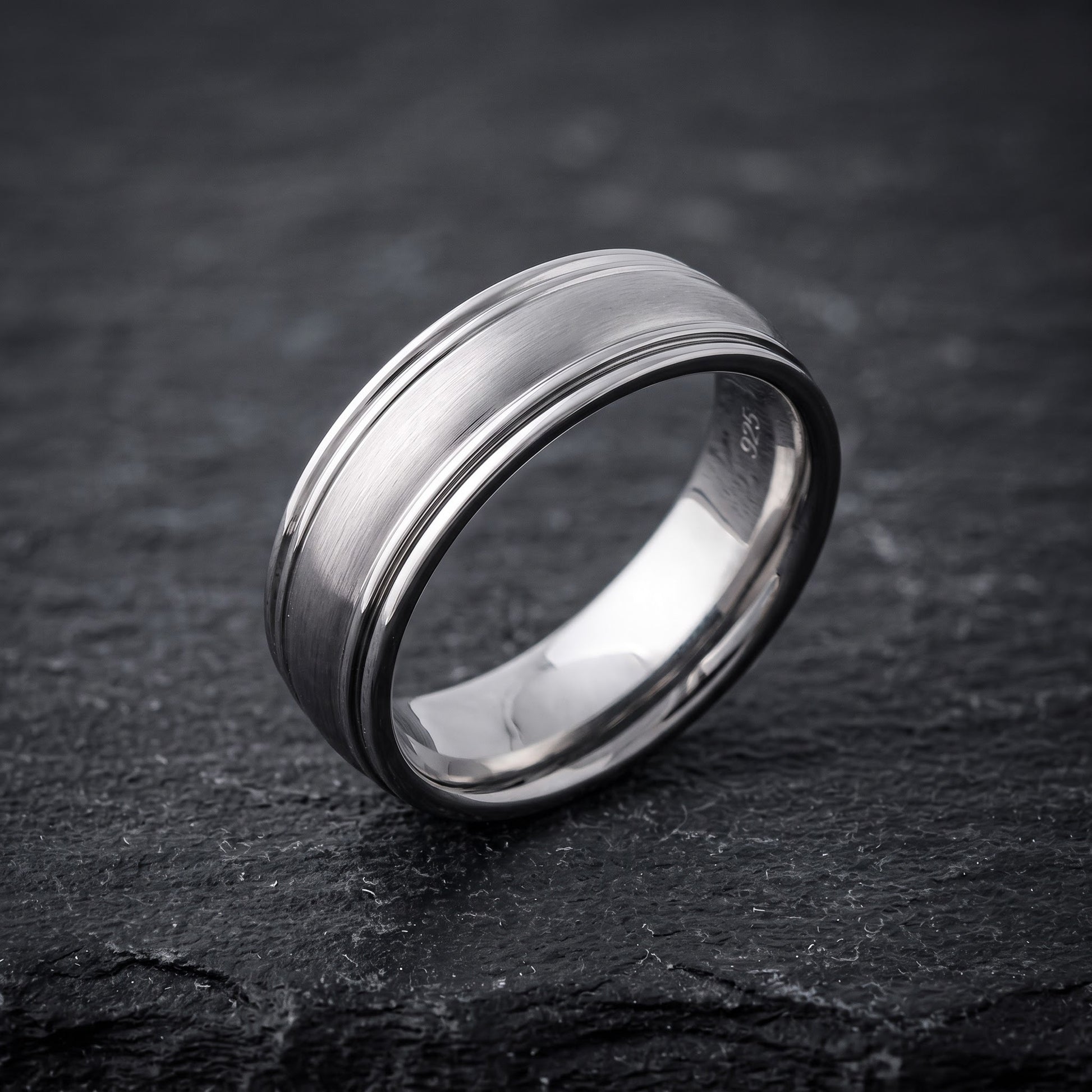 Stainless Steel Men's Thin Grooves Satin Finish Wedding Band Ring, Comfort Fit, Gift for Him view 1