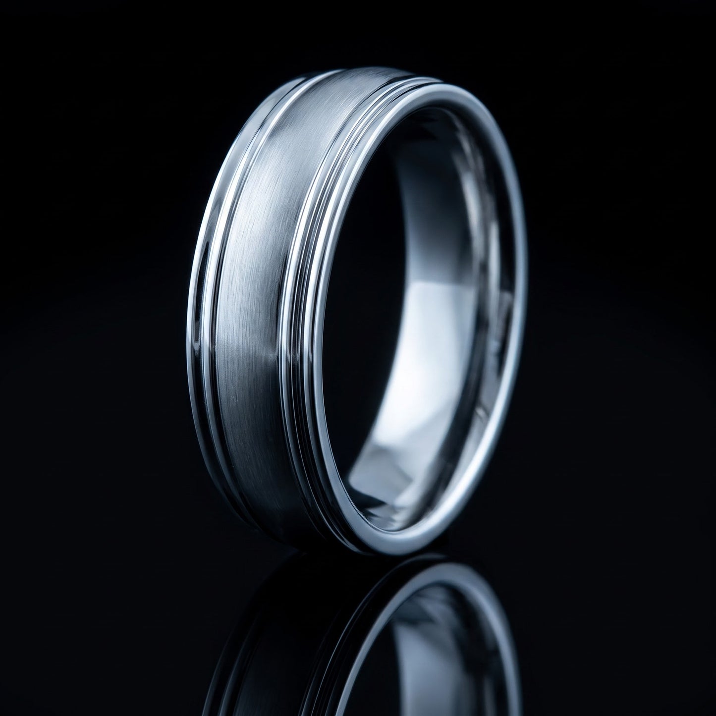 Stainless Steel Men's Thin Grooves Satin Finish Wedding Band Ring, Comfort Fit, Gift for Him view 3