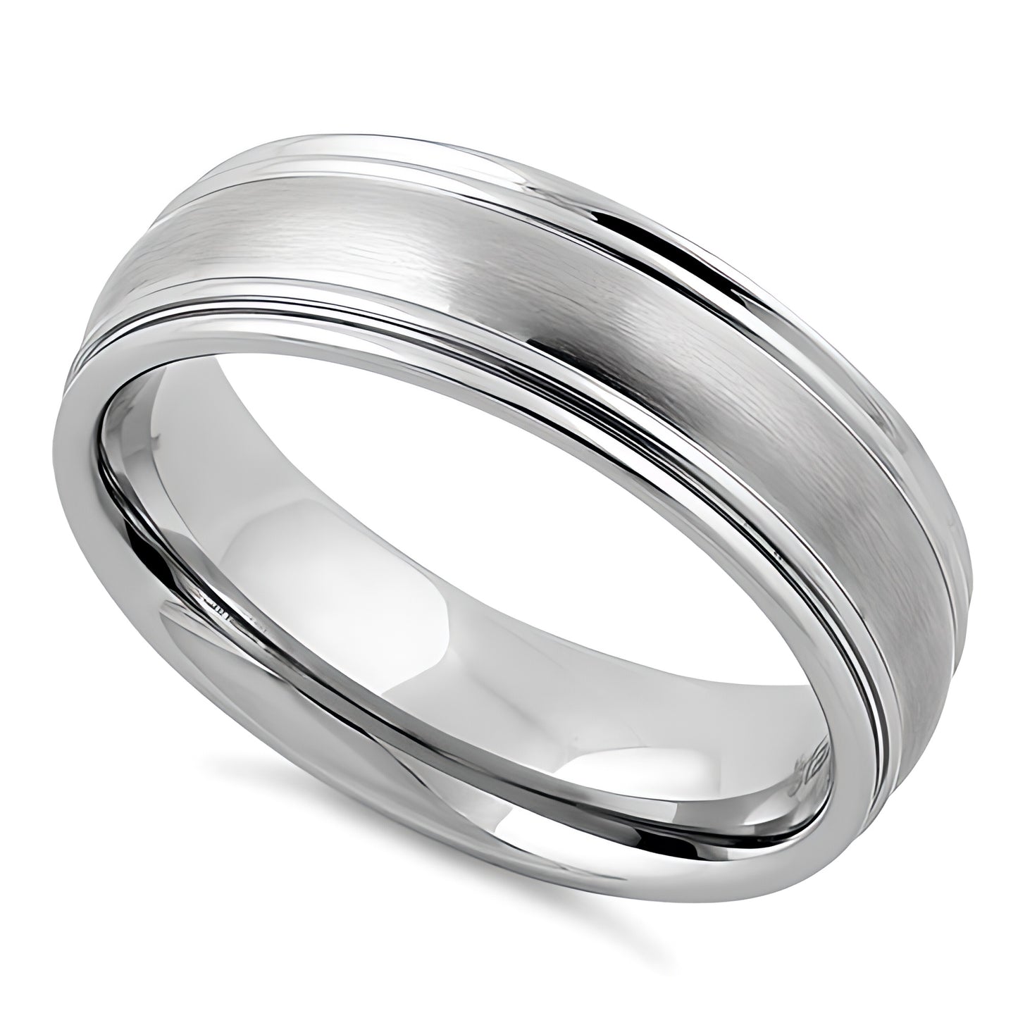Stainless Steel Men's Thin Grooves Satin Finish Wedding Band Ring, Comfort Fit, Gift for Him