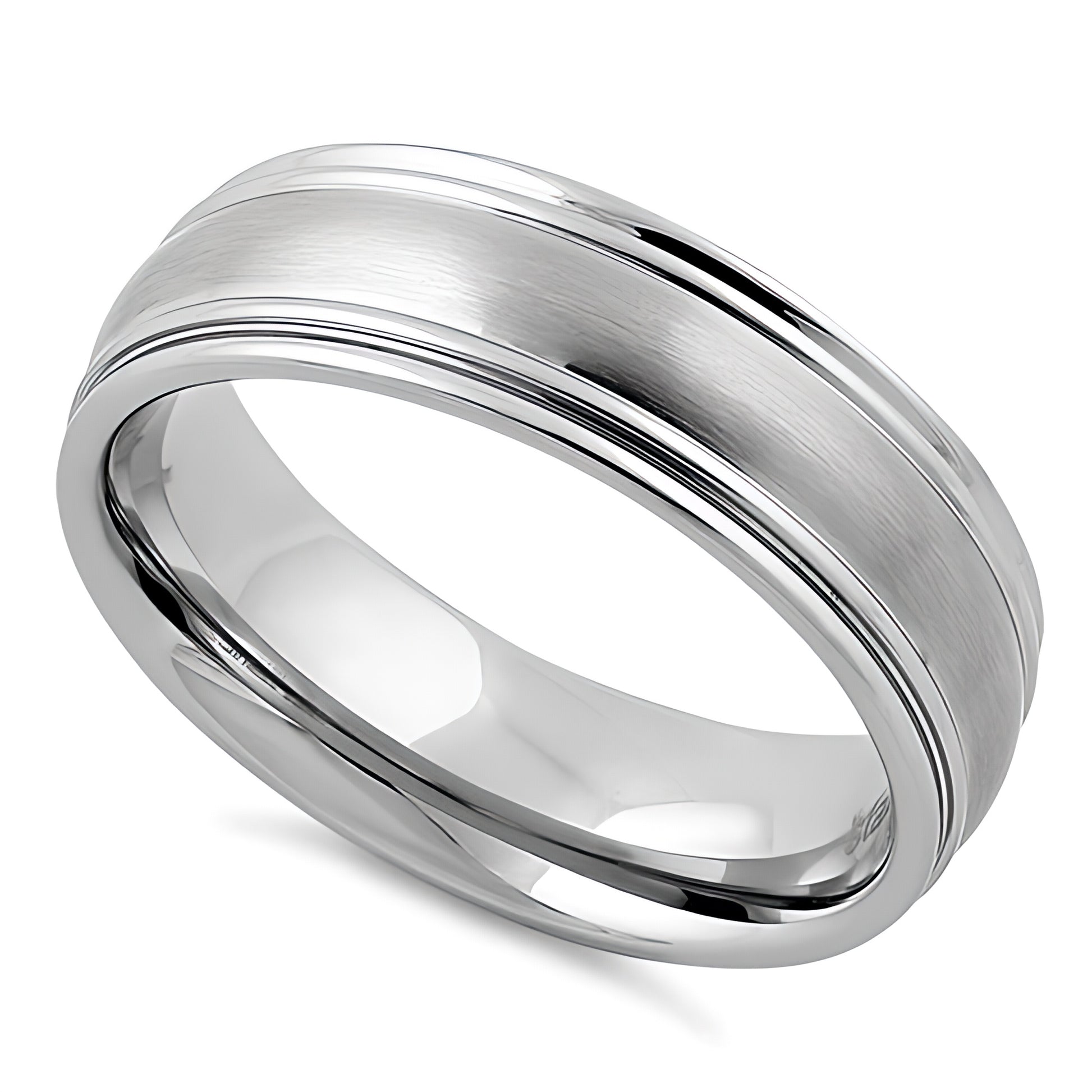 Stainless Steel Men's Thin Grooves Satin Finish Wedding Band Ring, Comfort Fit, Gift for Him