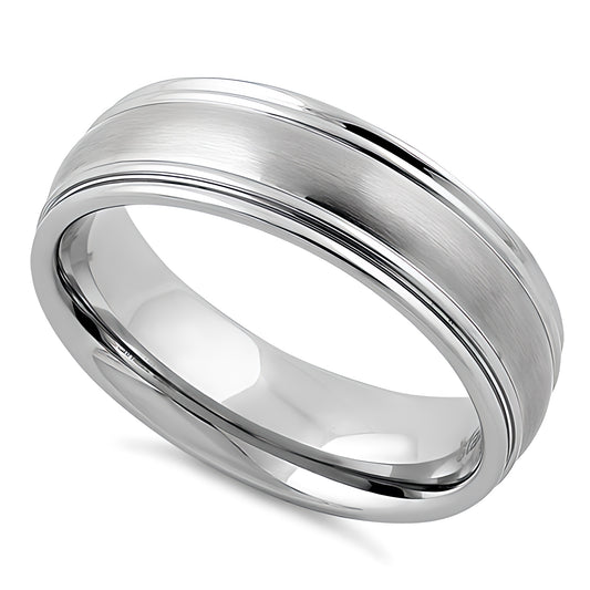 Stainless Steel Men's Thin Grooves Satin Finish Wedding Band Ring, Comfort Fit, Gift for Him