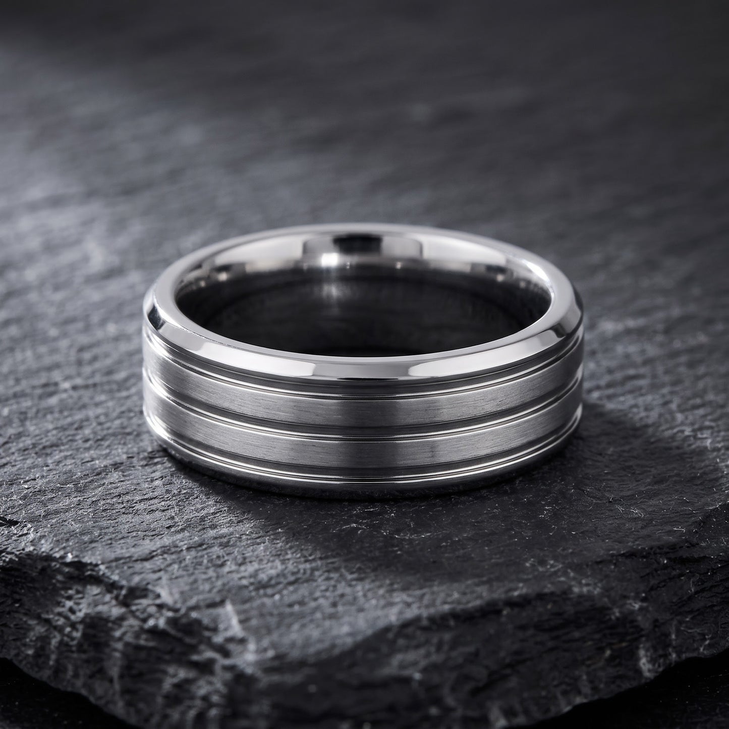 Stainless Steel Men's Four Layers Triple Groove Satin Finish Wedding Band Ring, Comfort Fit, Gift for Him view 1