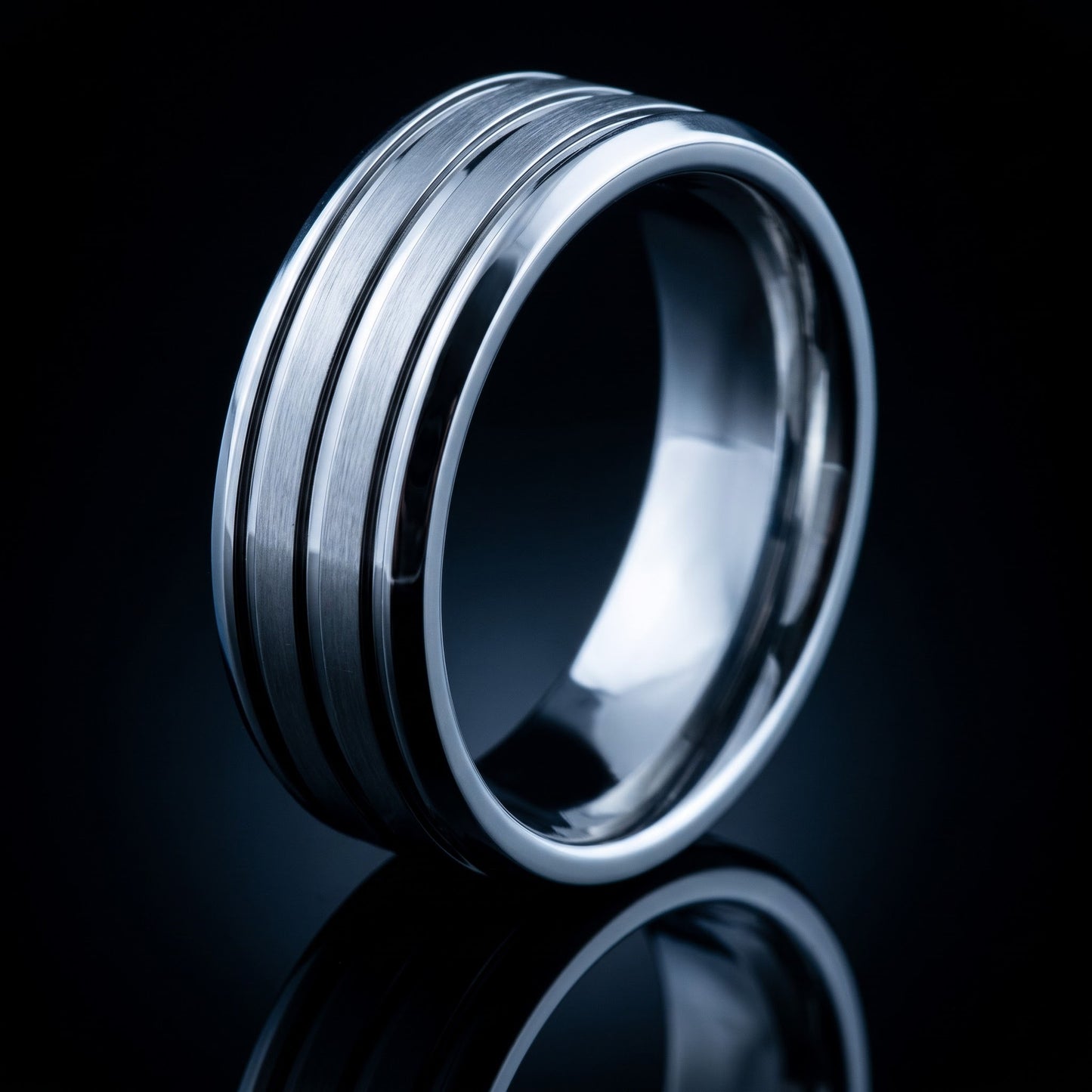 Stainless Steel Men's Four Layers Triple Groove Satin Finish Wedding Band Ring, Comfort Fit, Gift for Him view 3