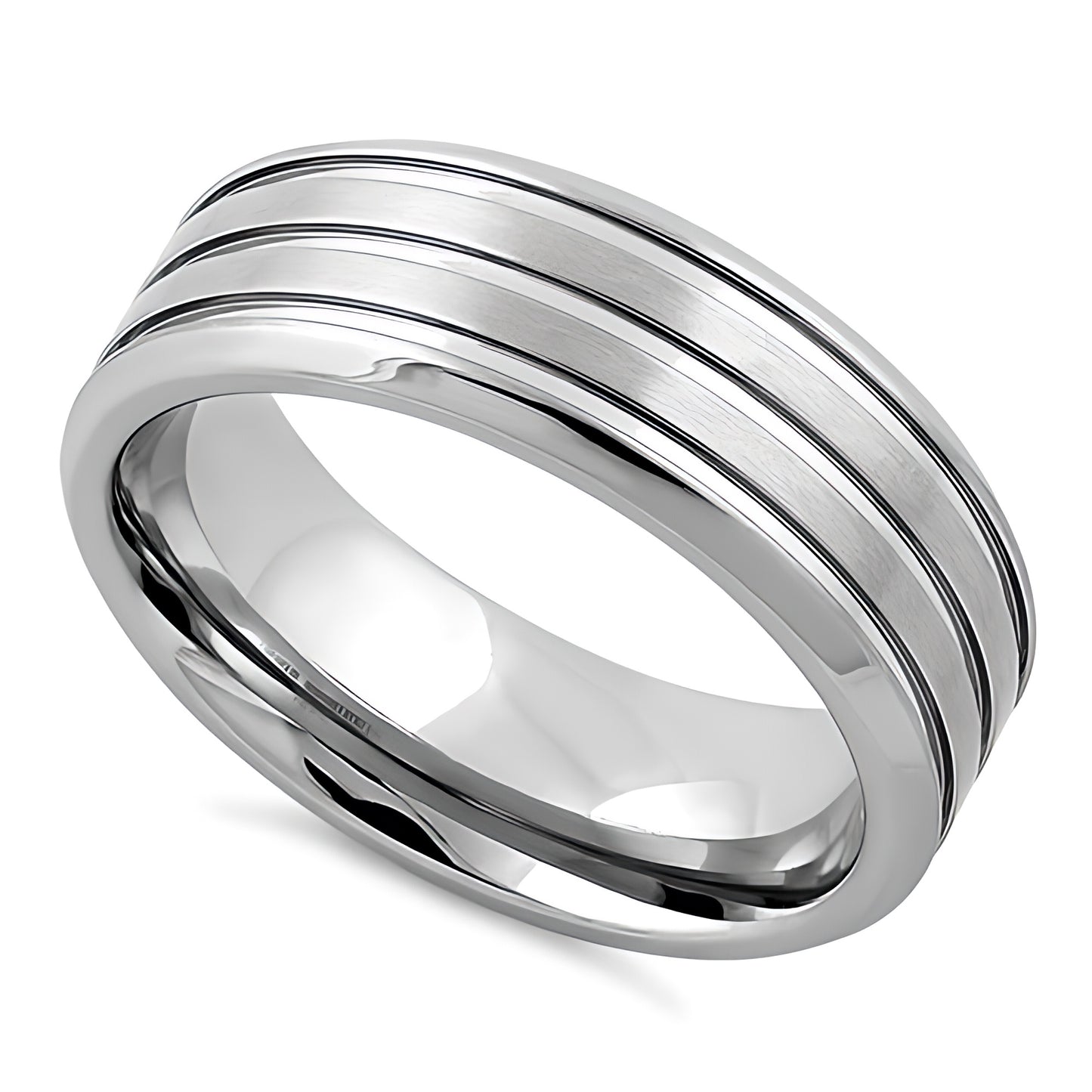 Stainless Steel Men's Four Layers Triple Groove Satin Finish Wedding Band Ring, Comfort Fit, Gift for Him