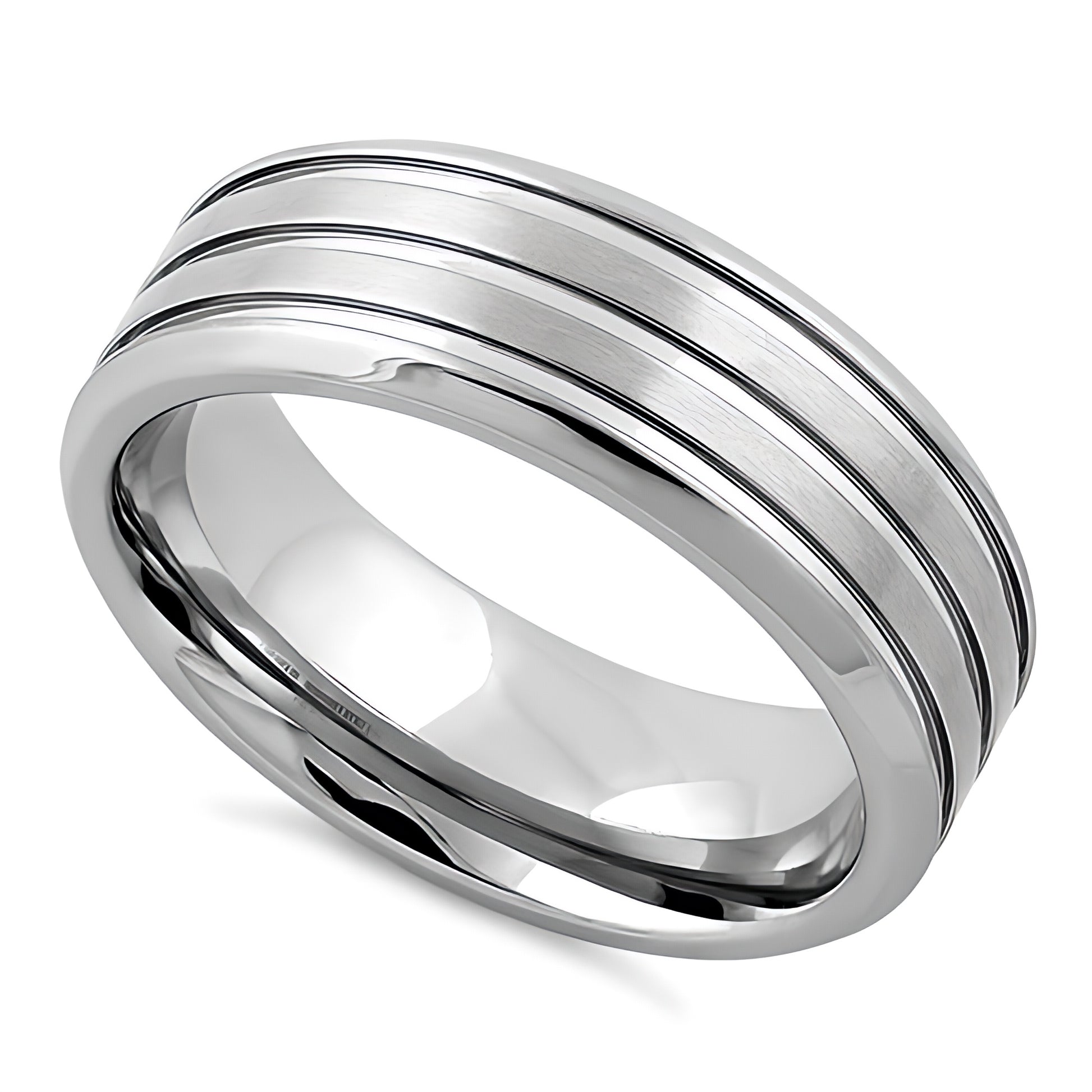 Stainless Steel Men's Four Layers Triple Groove Satin Finish Wedding Band Ring, Comfort Fit, Gift for Him