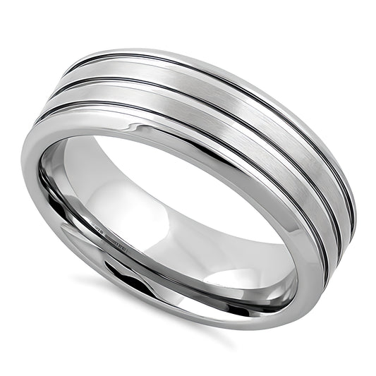 Stainless Steel Men's Four Layers Triple Groove Satin Finish Wedding Band Ring, Comfort Fit, Gift for Him