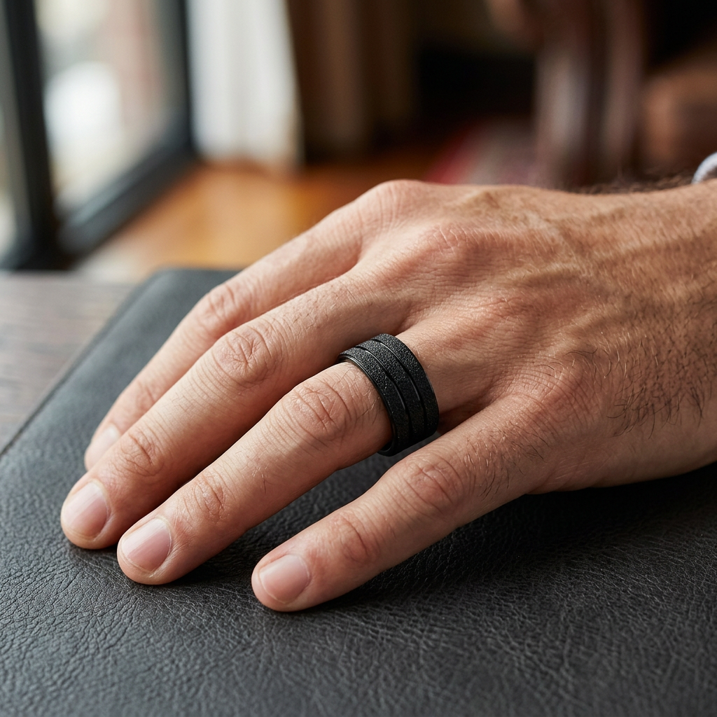 Stainless Steel 9mm Black Sandblasted Double Groove Wedding Band Ring for Men model