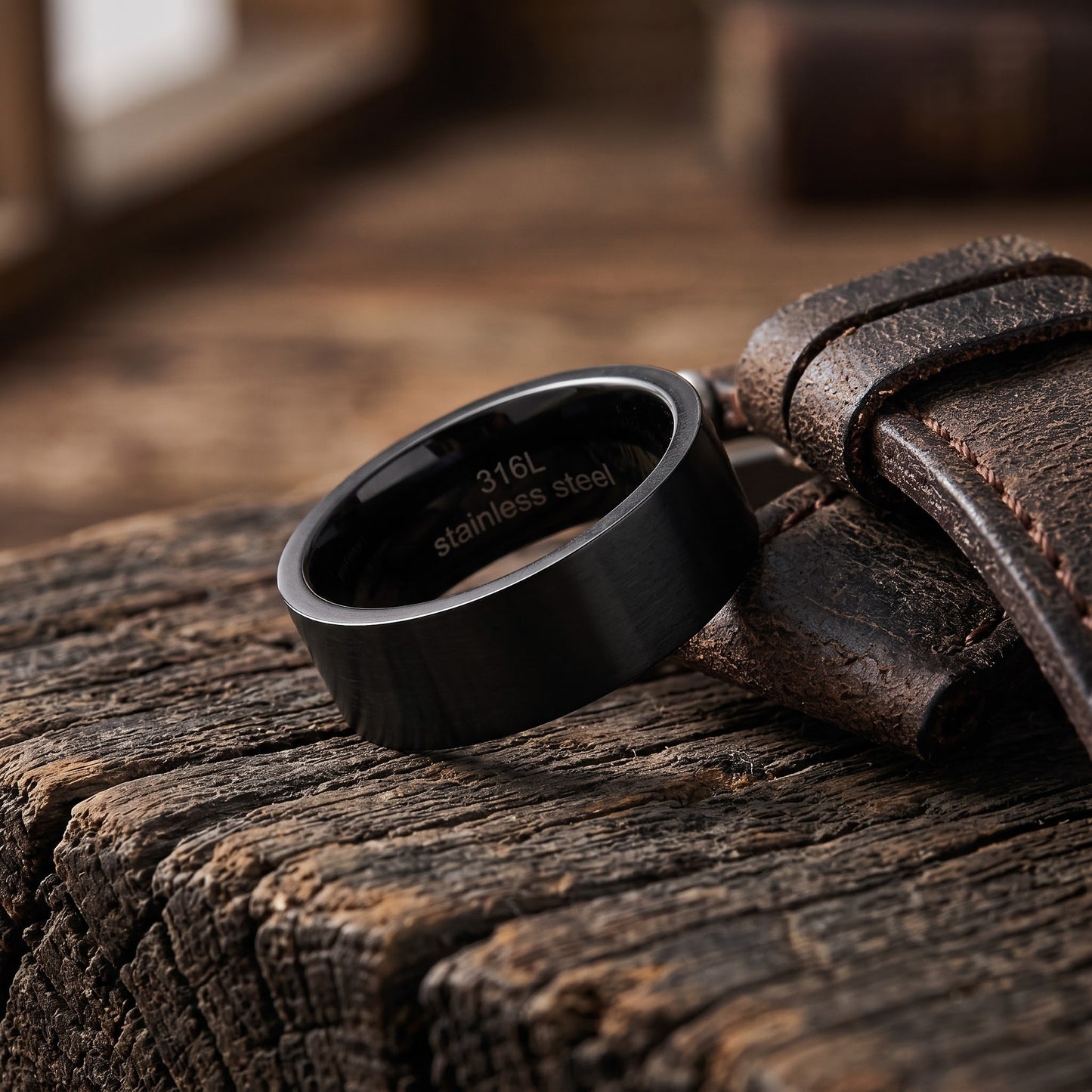 Stainless Steel Men's 7mm Black Satin Finish Wedding Band Ring, Comfort Fit, Gift for Him view 2