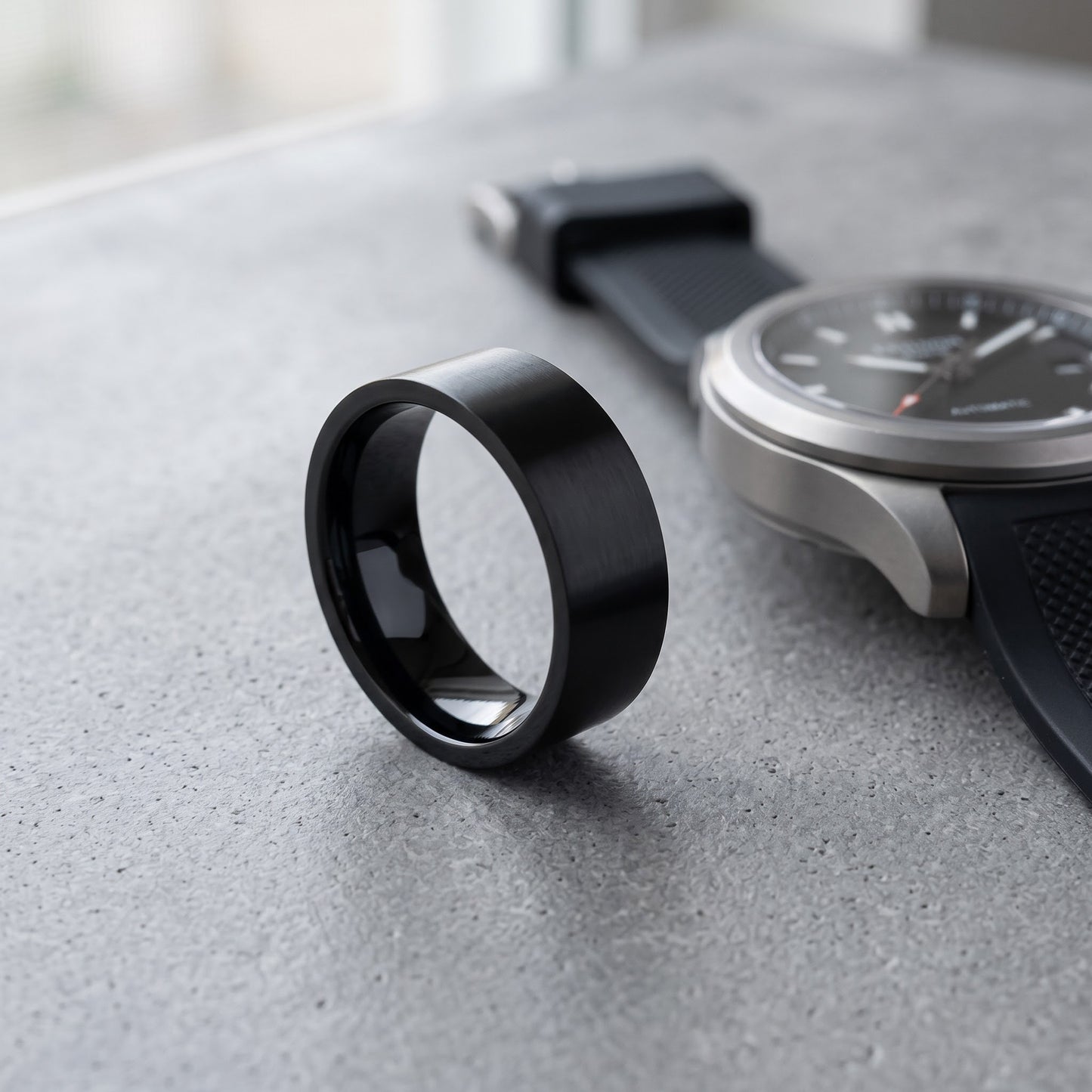 Stainless Steel Men's 7mm Black Satin Finish Wedding Band Ring, Comfort Fit, Gift for Him view 4