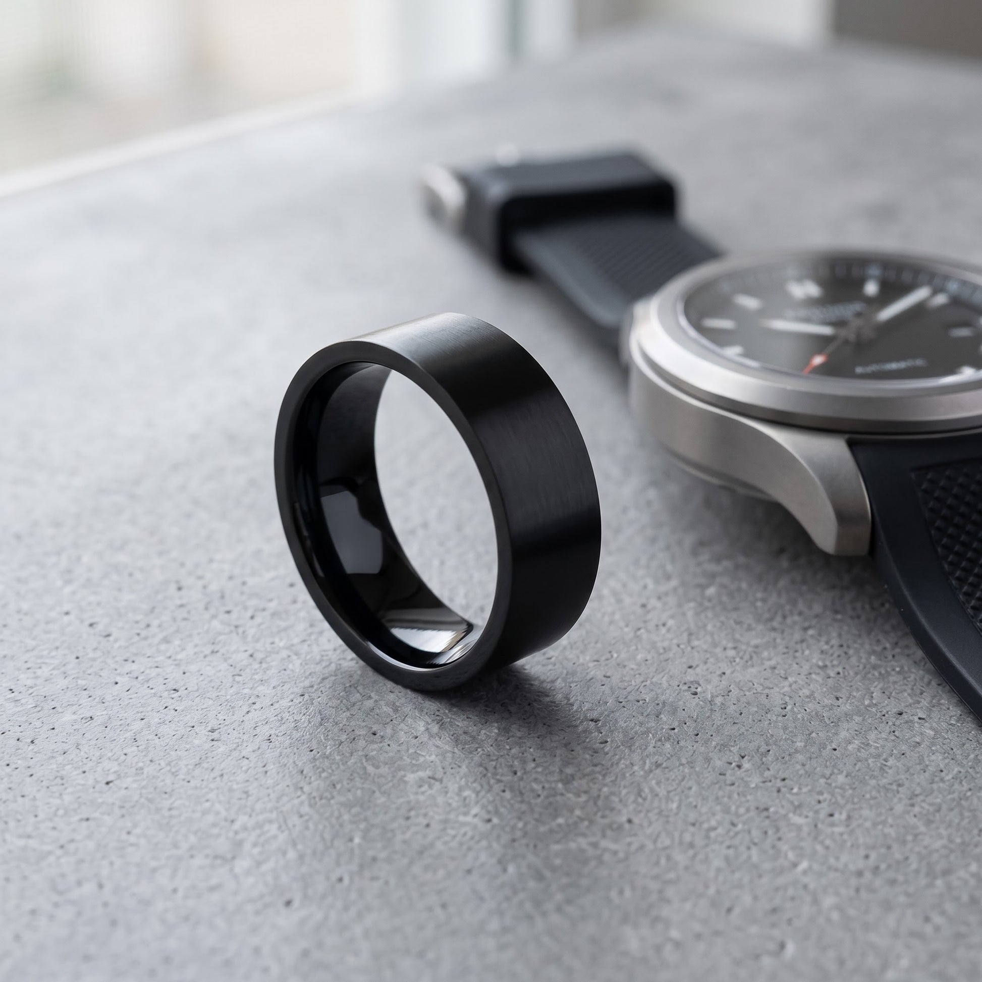 Stainless Steel Men's 7mm Black Satin Finish Wedding Band Ring, Comfort Fit, Gift for Him view 4