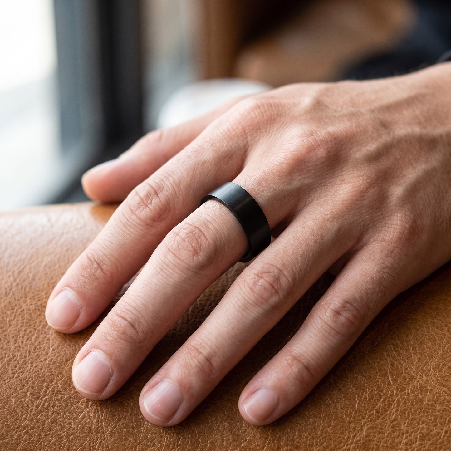 Stainless Steel Men's 7mm Black Satin Finish Wedding Band Ring, Comfort Fit, Gift for Him view 5