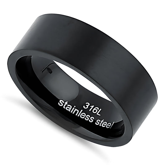 Stainless Steel Men's 7mm Black Satin Finish Wedding Band Ring, Comfort Fit, Gift for Him