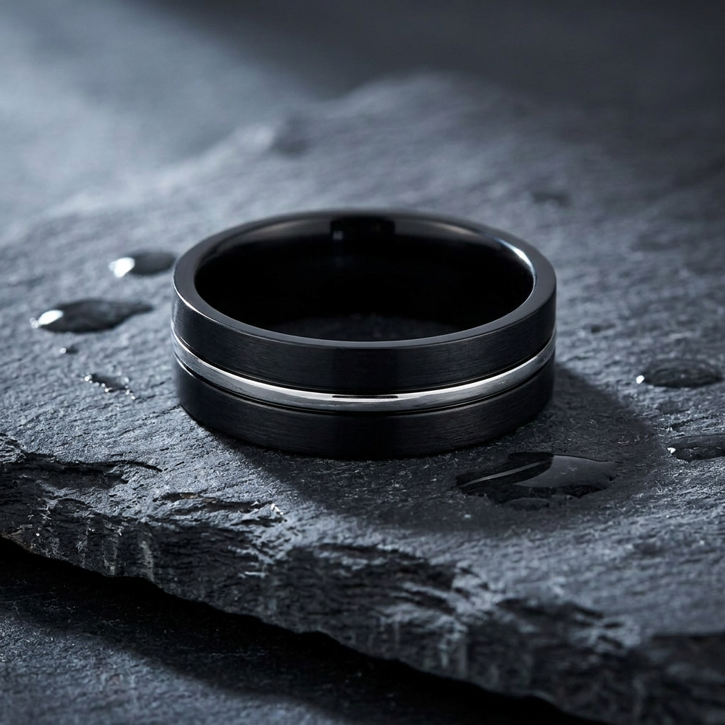 Stainless Steel 6.5mm Black Two Tone Silver Stripe Band Ring for Men and Women life1