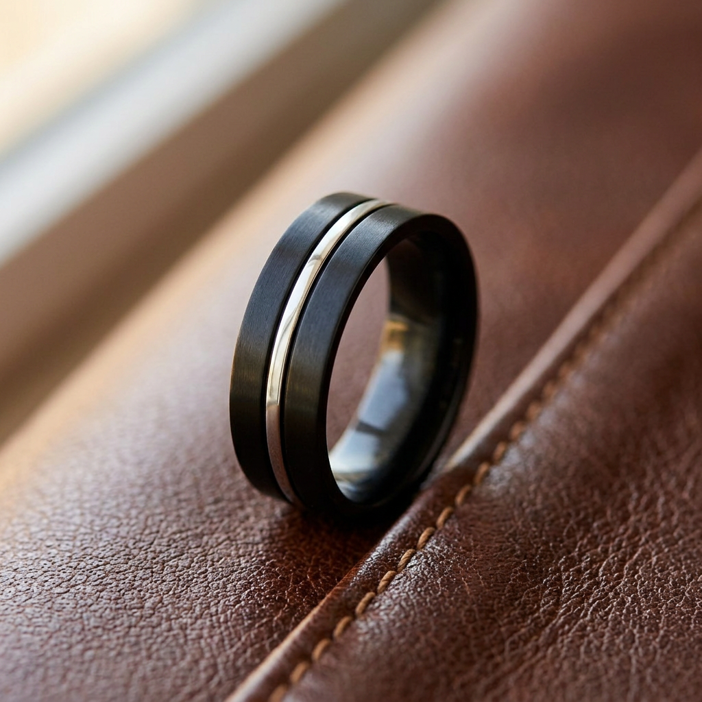 Stainless Steel 6.5mm Black Two Tone Silver Stripe Band Ring for Men and Women life2