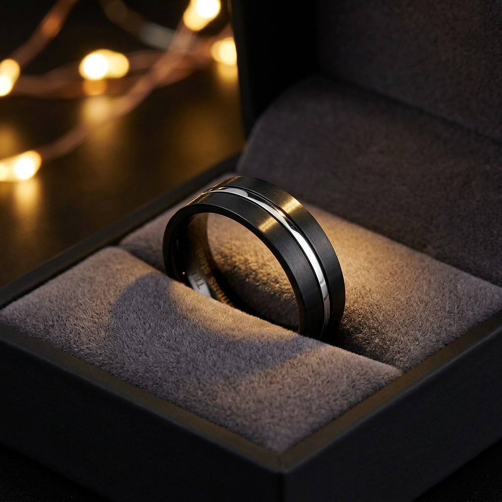 Stainless Steel 6.5mm Black Two Tone Silver Stripe Band Ring for Men and Women life3