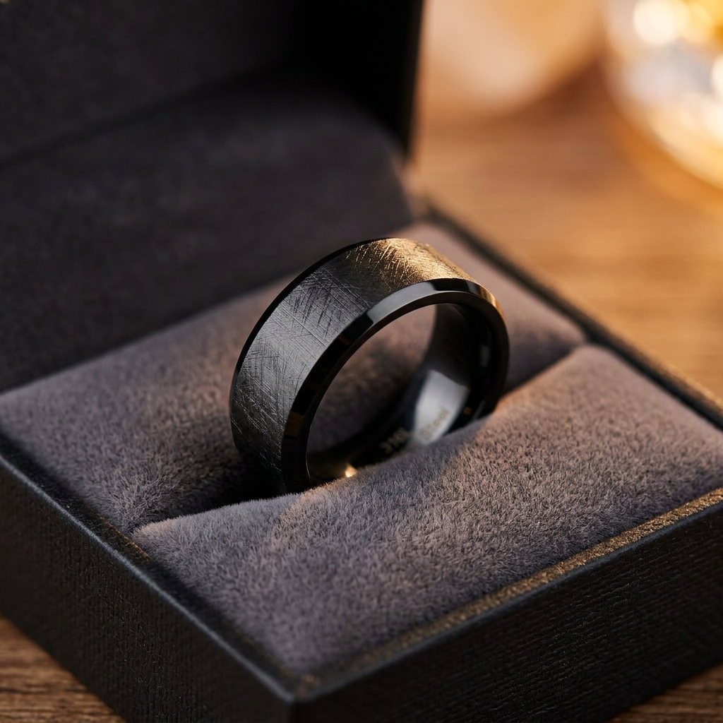 Stainless Steel 7mm Black Brushed Beveled Edge Comfort Fit Wedding Band for Men life3