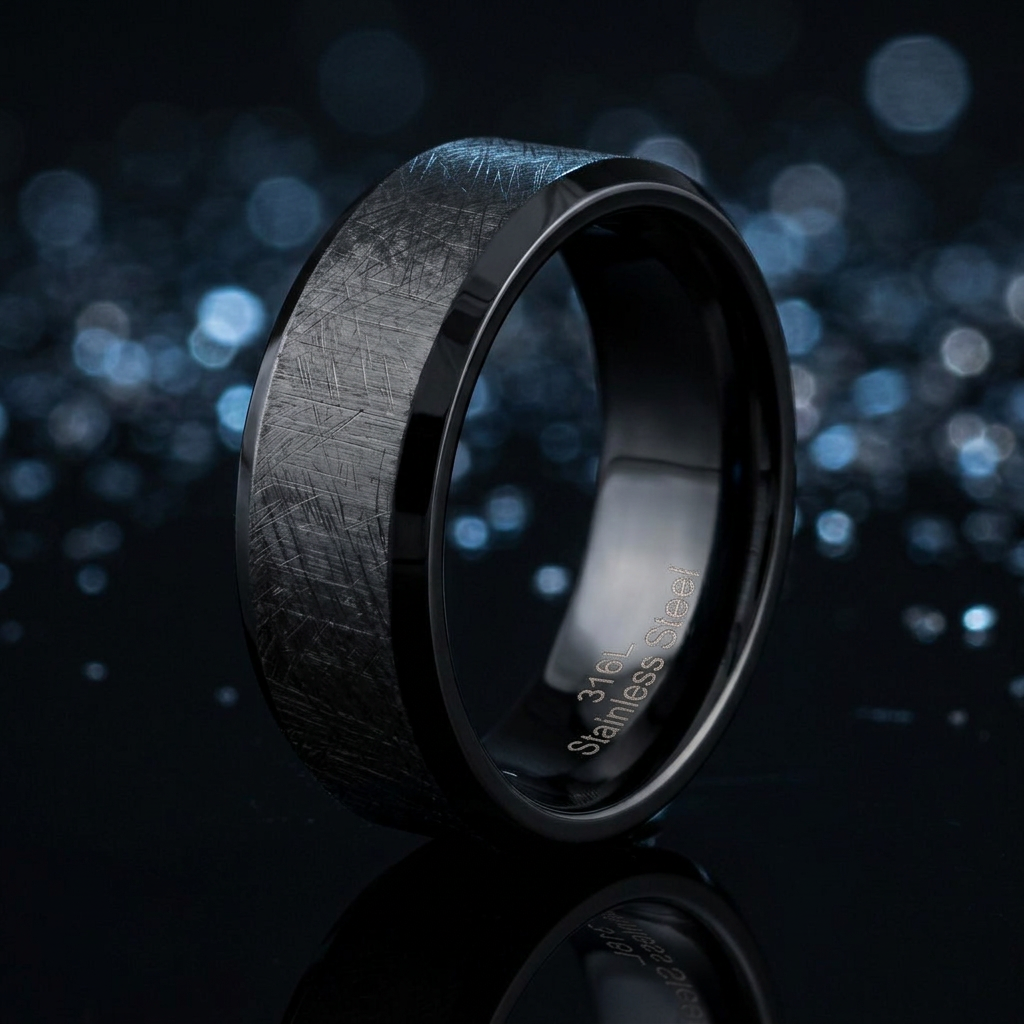 Stainless Steel 7mm Black Brushed Beveled Edge Comfort Fit Wedding Band for Men life4