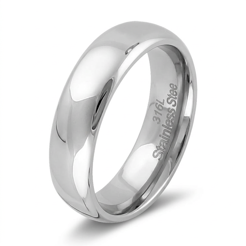 Stainless Steel 6mm High Polish Domed Comfort Fit Wedding Band for Men