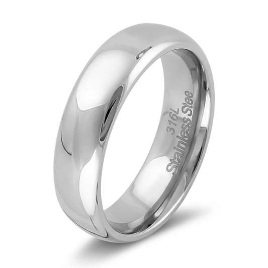 Stainless Steel 6mm High Polish Domed Comfort Fit Wedding Band for Men