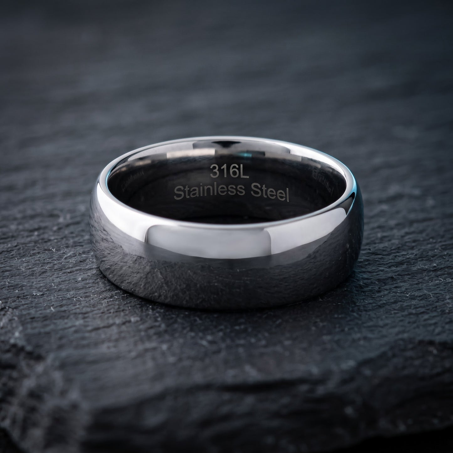 Stainless Steel Men's 8mm Polished Wedding Band Ring, Comfort Fit, Gift for Him view 1
