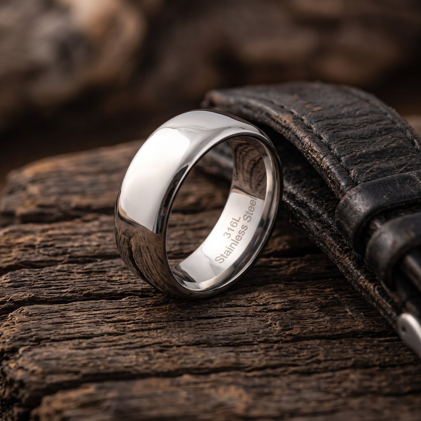 Stainless Steel Men's 8mm Polished Wedding Band Ring, Comfort Fit, Gift for Him view 2