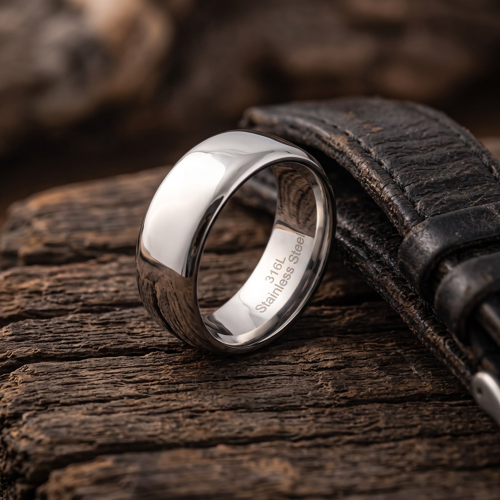 Stainless Steel Men's 8mm Polished Wedding Band Ring, Comfort Fit, Gift for Him view 2
