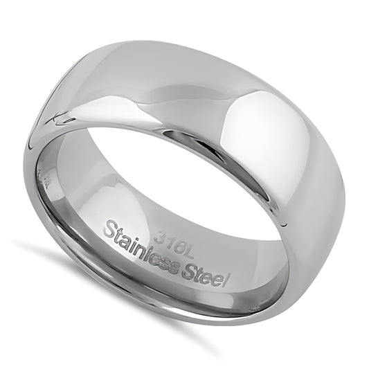 Stainless Steel Men's 8mm Polished Wedding Band Ring, Comfort Fit, Gift for Him