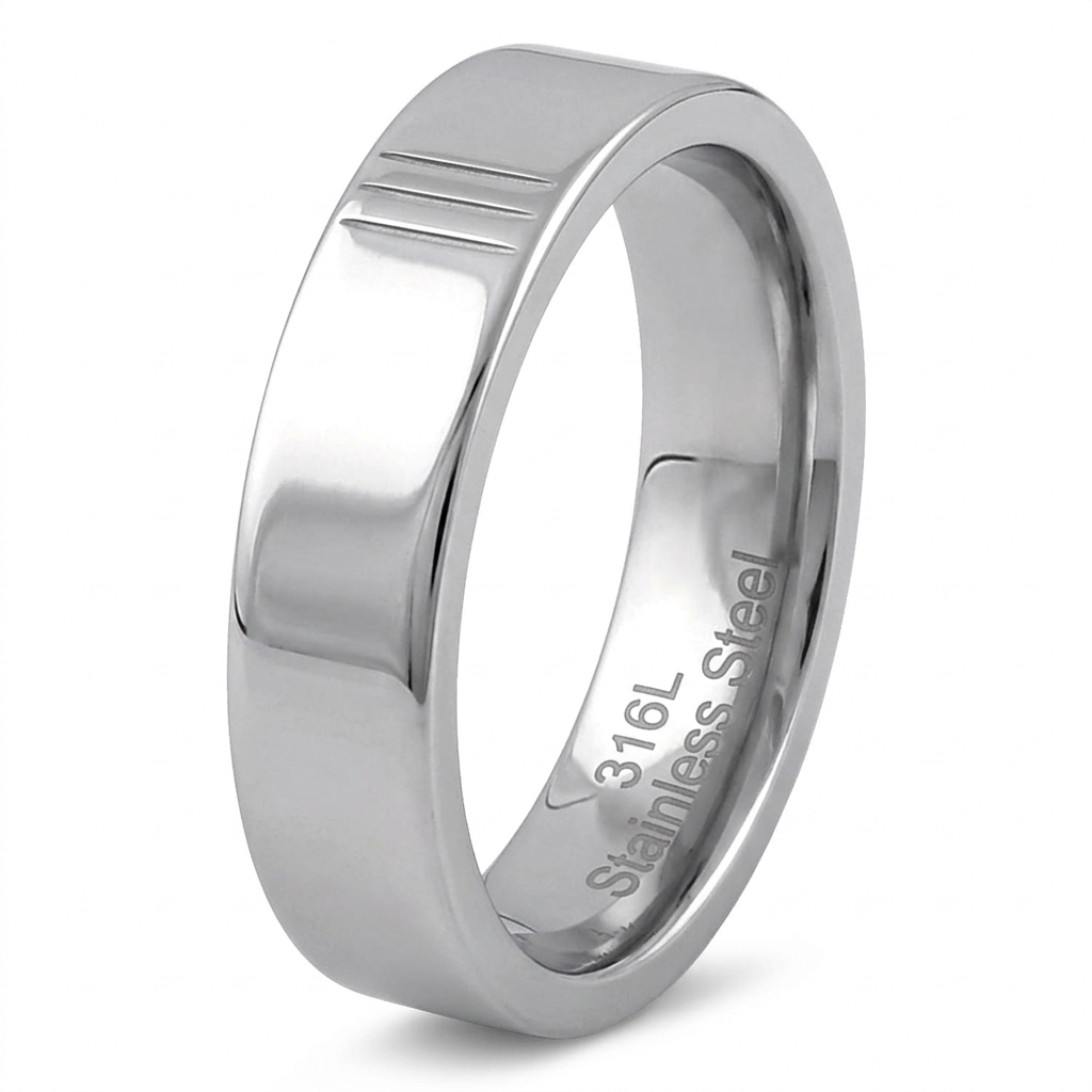 Stainless Steel 5mm High Polish Flat Comfort Fit Band Ring for Men and Women