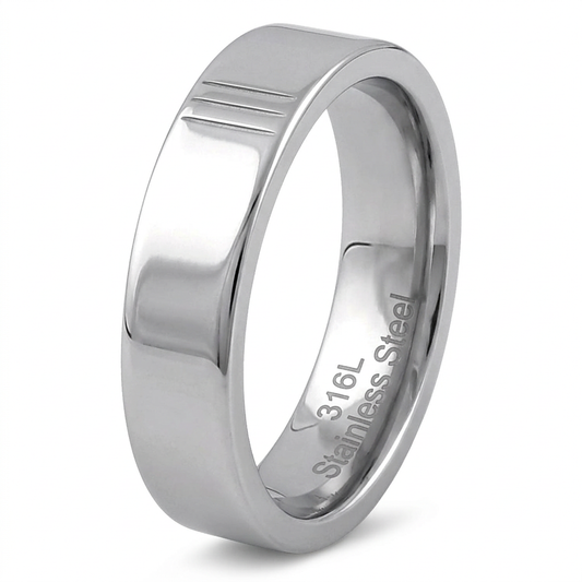 Stainless Steel 5mm High Polish Flat Comfort Fit Band Ring for Men and Women