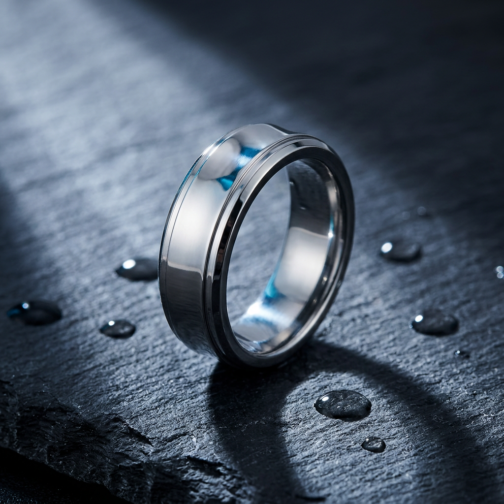 Stainless Steel 7mm High Polish Stepped Edge Comfort Fit Wedding Band for Men life1