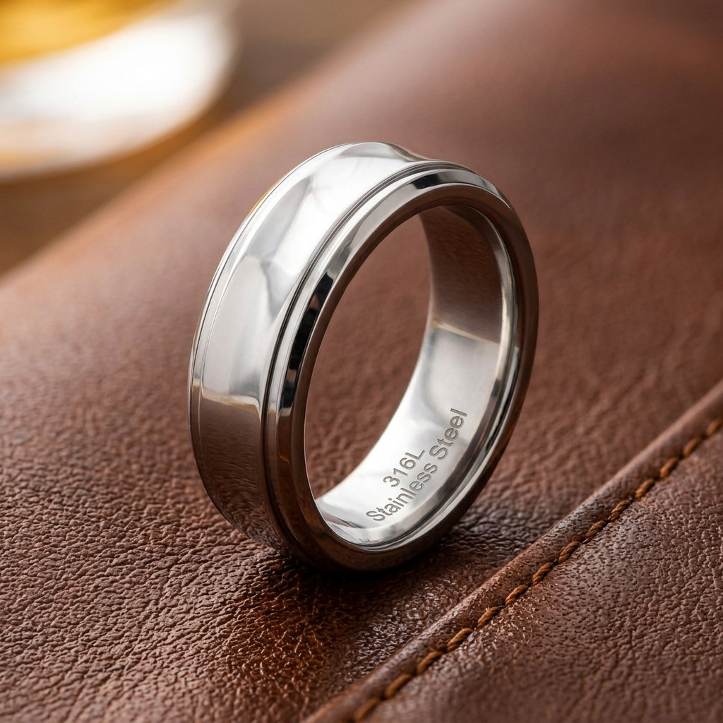 Stainless Steel 7mm High Polish Stepped Edge Comfort Fit Wedding Band for Men life2
