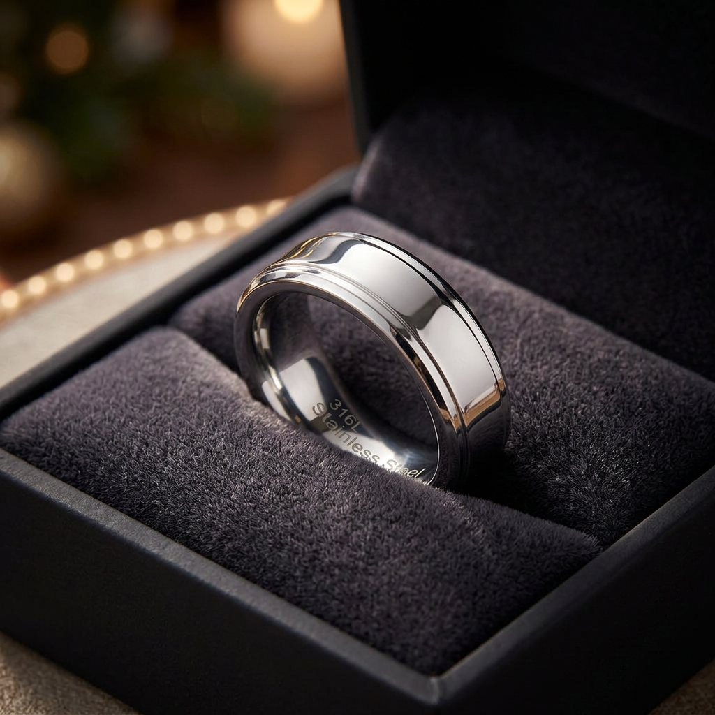 Stainless Steel 7mm High Polish Stepped Edge Comfort Fit Wedding Band for Men life3