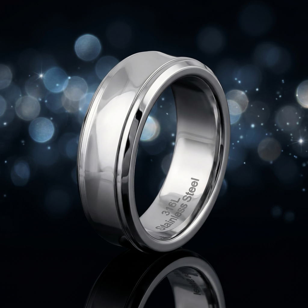 Stainless Steel 7mm High Polish Stepped Edge Comfort Fit Wedding Band for Men life4