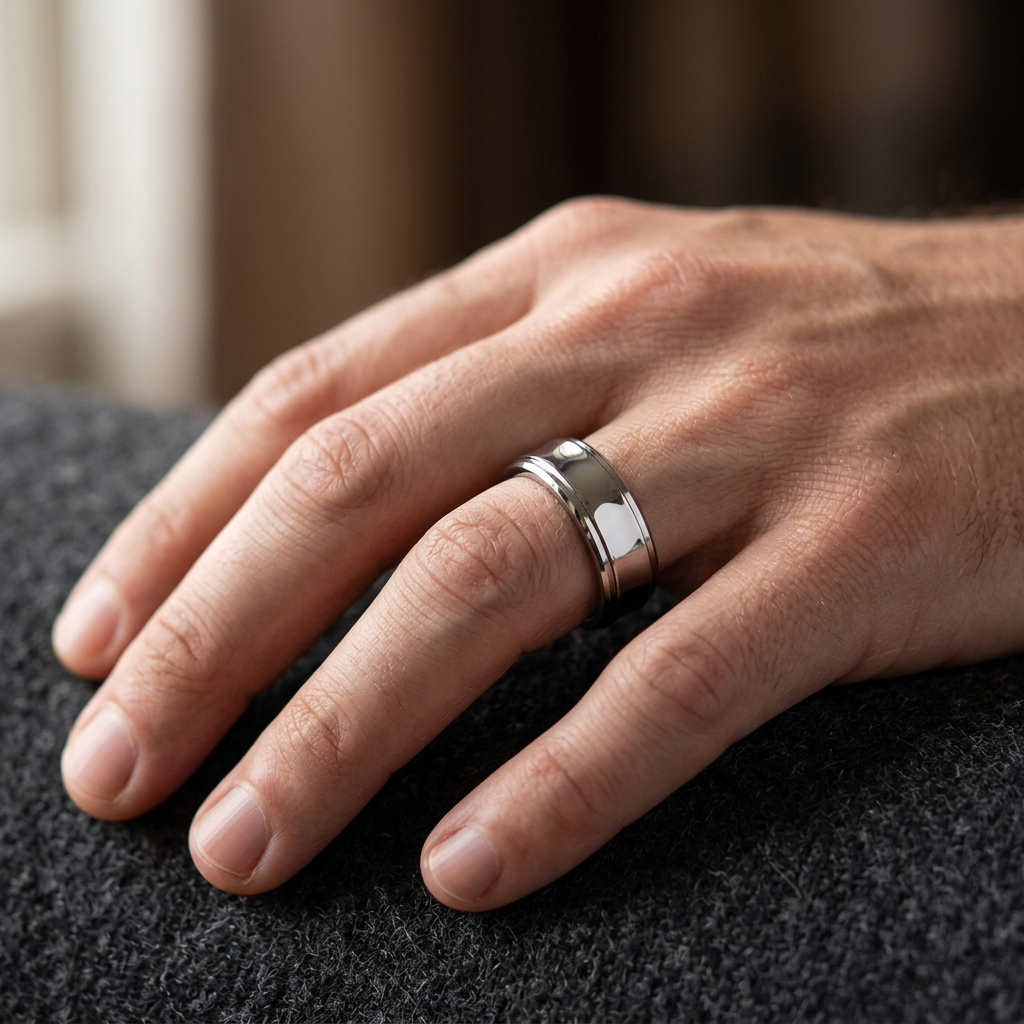 Stainless Steel 7mm High Polish Stepped Edge Comfort Fit Wedding Band for Men model