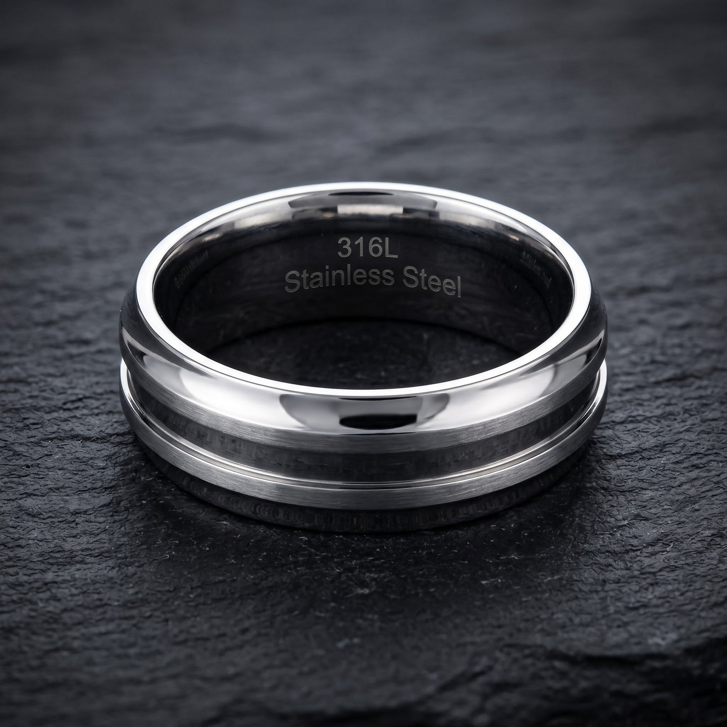 Stainless Steel Men's 7mm High and Brushed Polish Wedding Band Ring, Comfort Fit, Gift for Him view 1