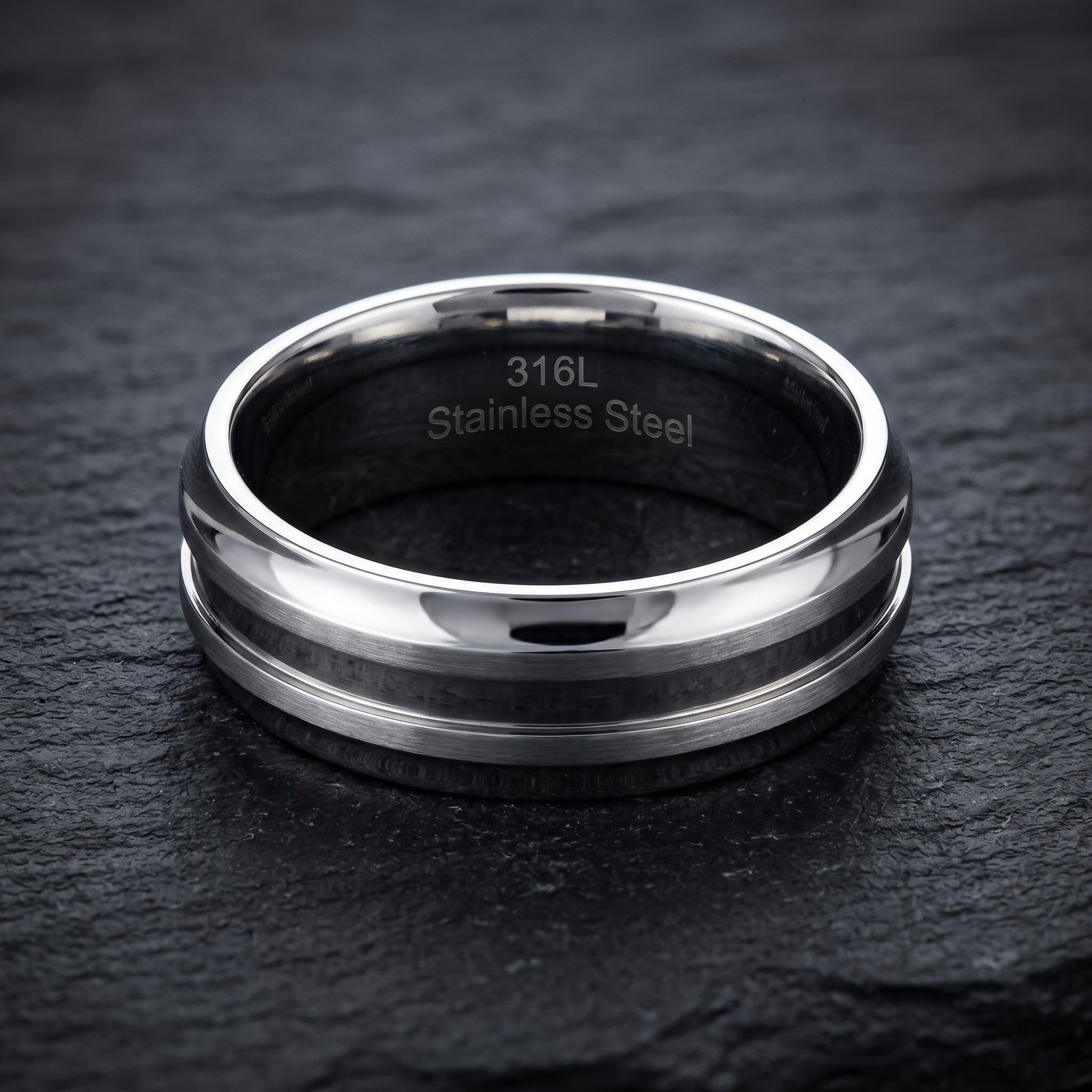 Stainless Steel Men's 7mm High and Brushed Polish Wedding Band Ring, Comfort Fit, Gift for Him view 1