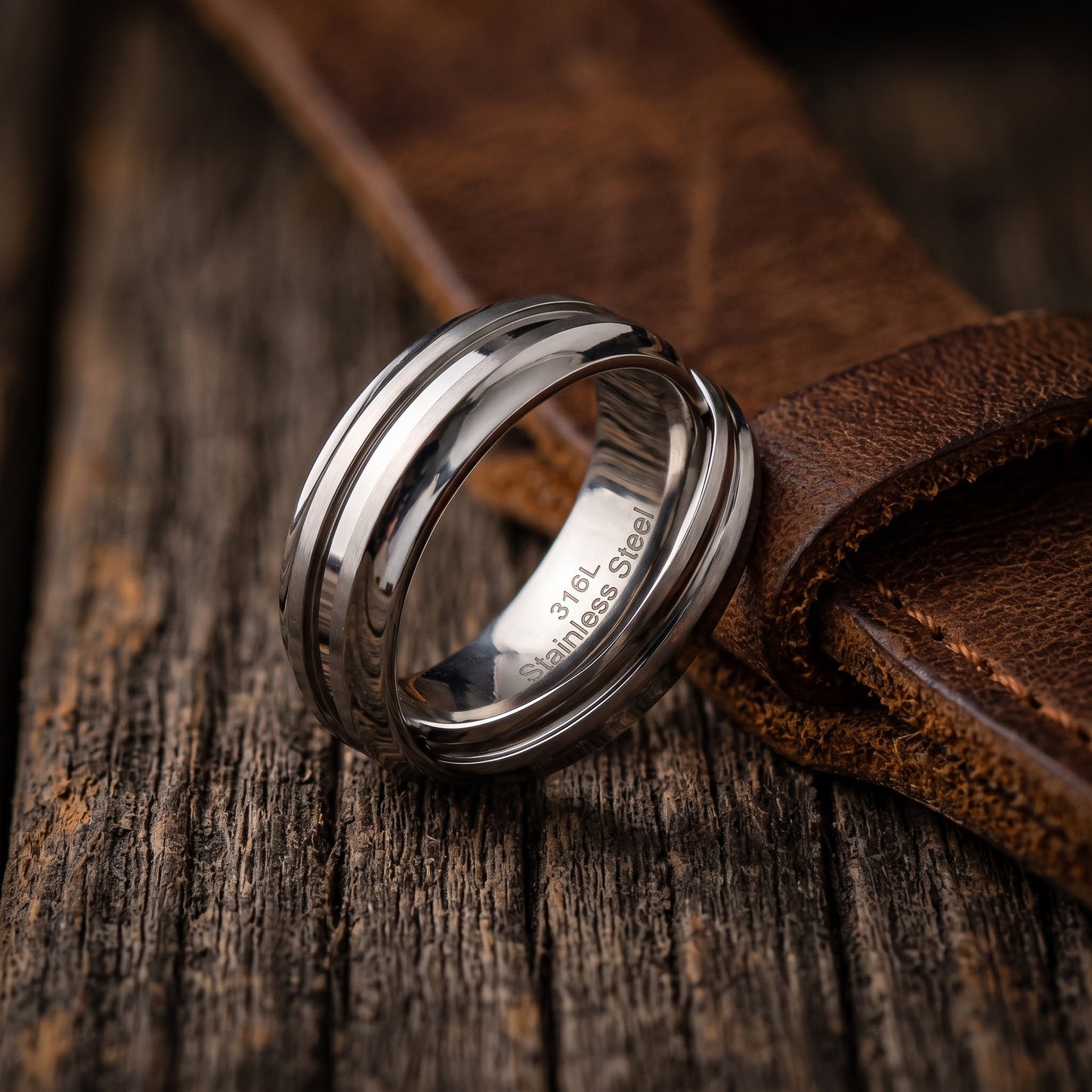 Stainless Steel Men's 7mm High and Brushed Polish Wedding Band Ring, Comfort Fit, Gift for Him view 2