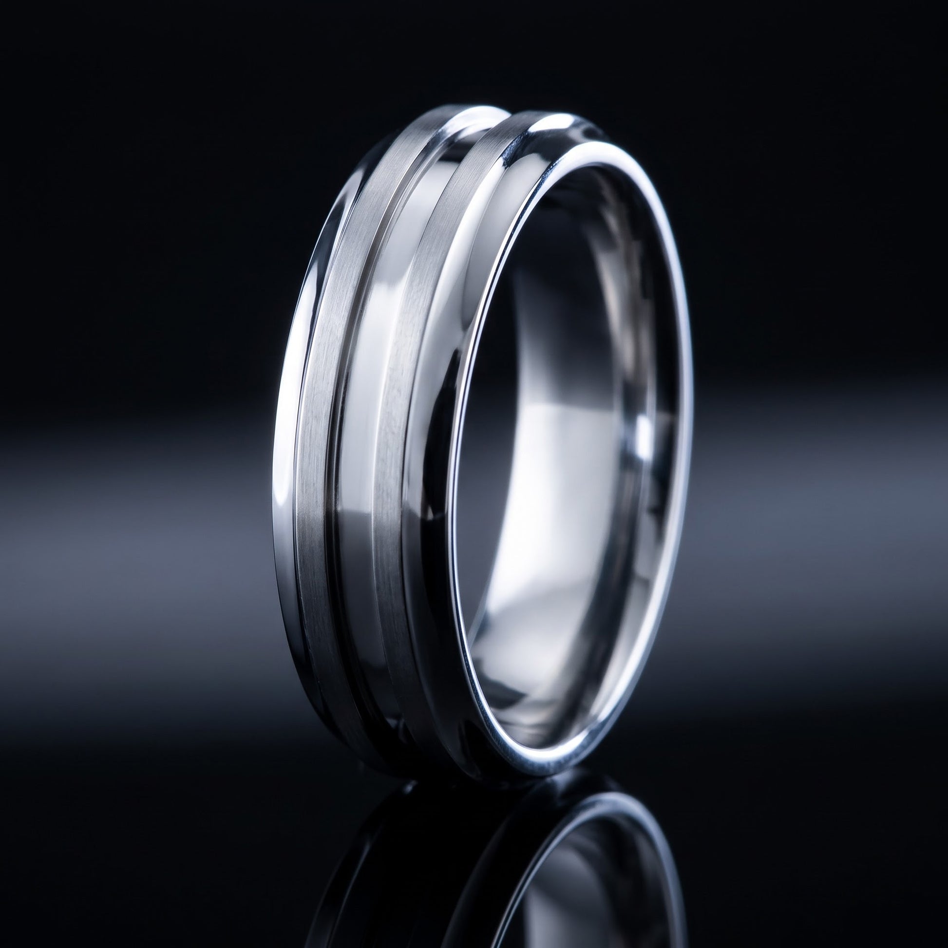 Stainless Steel Men's 7mm High and Brushed Polish Wedding Band Ring, Comfort Fit, Gift for Him view 3