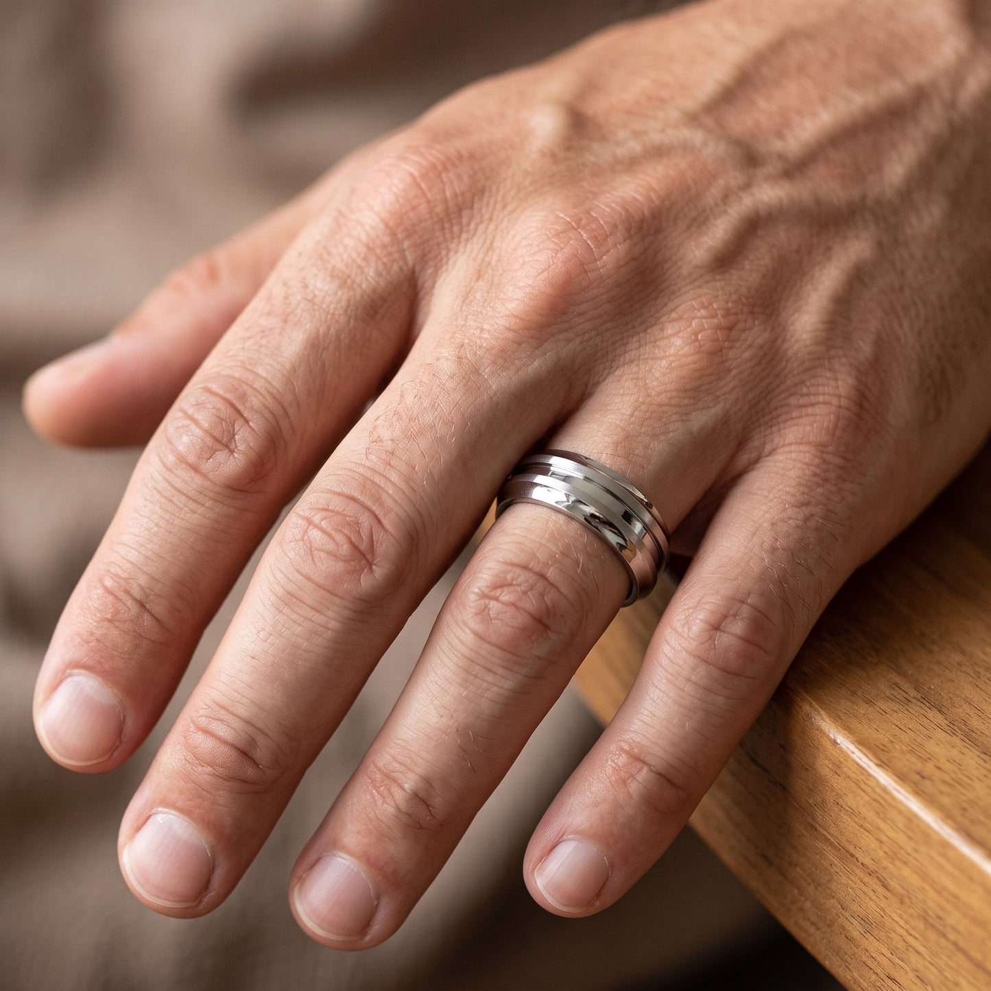 Stainless Steel Men's 7mm High and Brushed Polish Wedding Band Ring, Comfort Fit, Gift for Him view 5